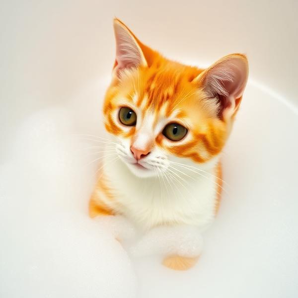 Orange cat in a foamy bath